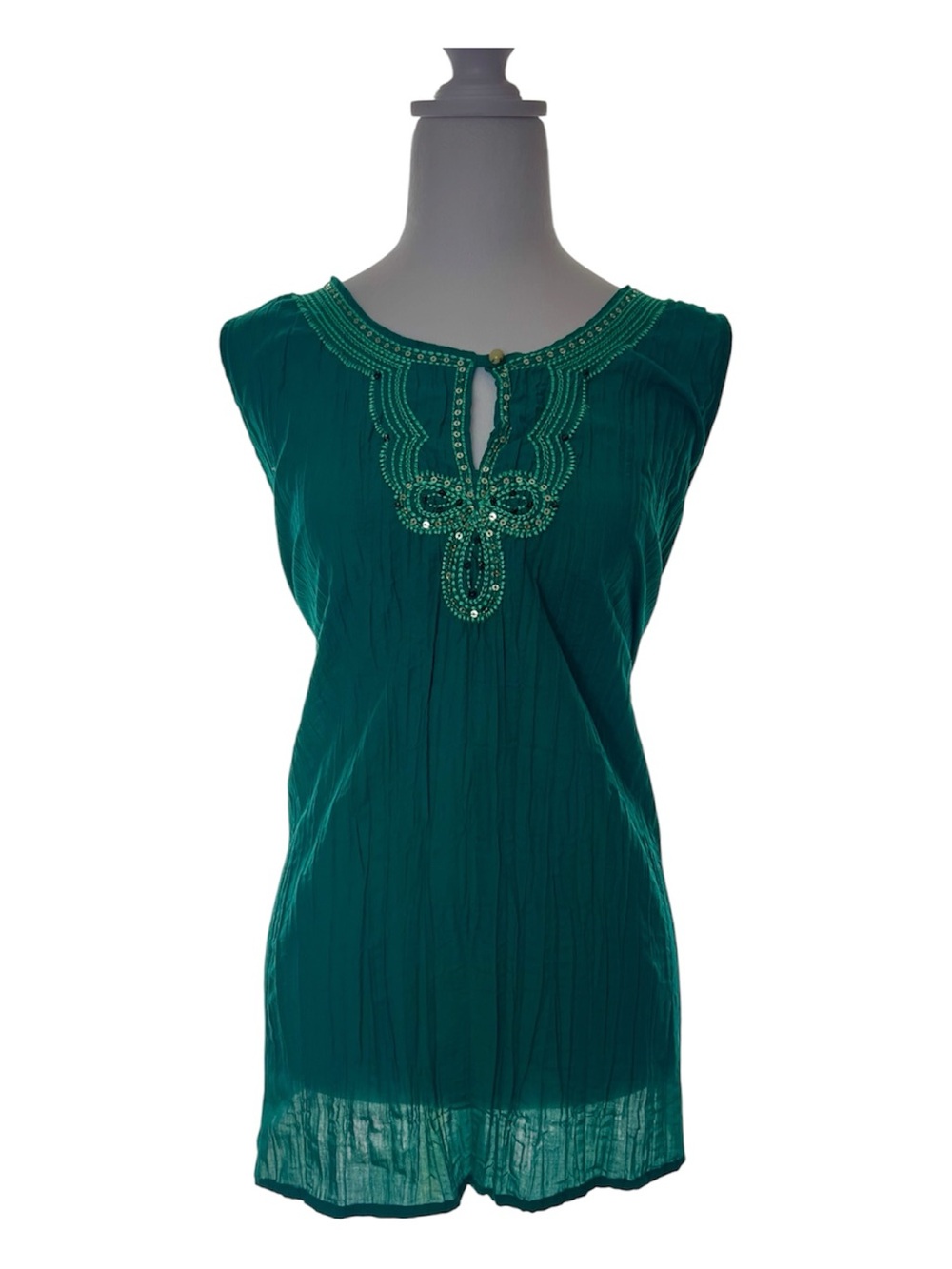 Plus Size Basic Editions Teal Beaded Sleeveless Camisole